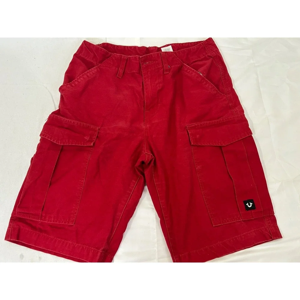 Vintage Y2K True Religion Cargo Cotton Logo Shorts Size 32 Red